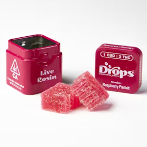 Drops | Raspberry 1:2 | THC Bomb | Live Rosin Infused Jellies | 2pc | 100mg
