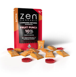 Zen Cannabis | Fruit Punch | Fast Acting Sativa Gummies | 10pk | 100mg